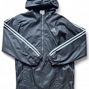 Adidas Charcoal Hooded Jacket with Stripes